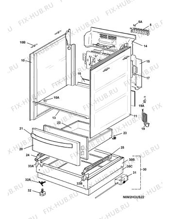 Взрыв-схема плиты (духовки) Electrolux EKC70153 400V - Схема узла H10 Chassis